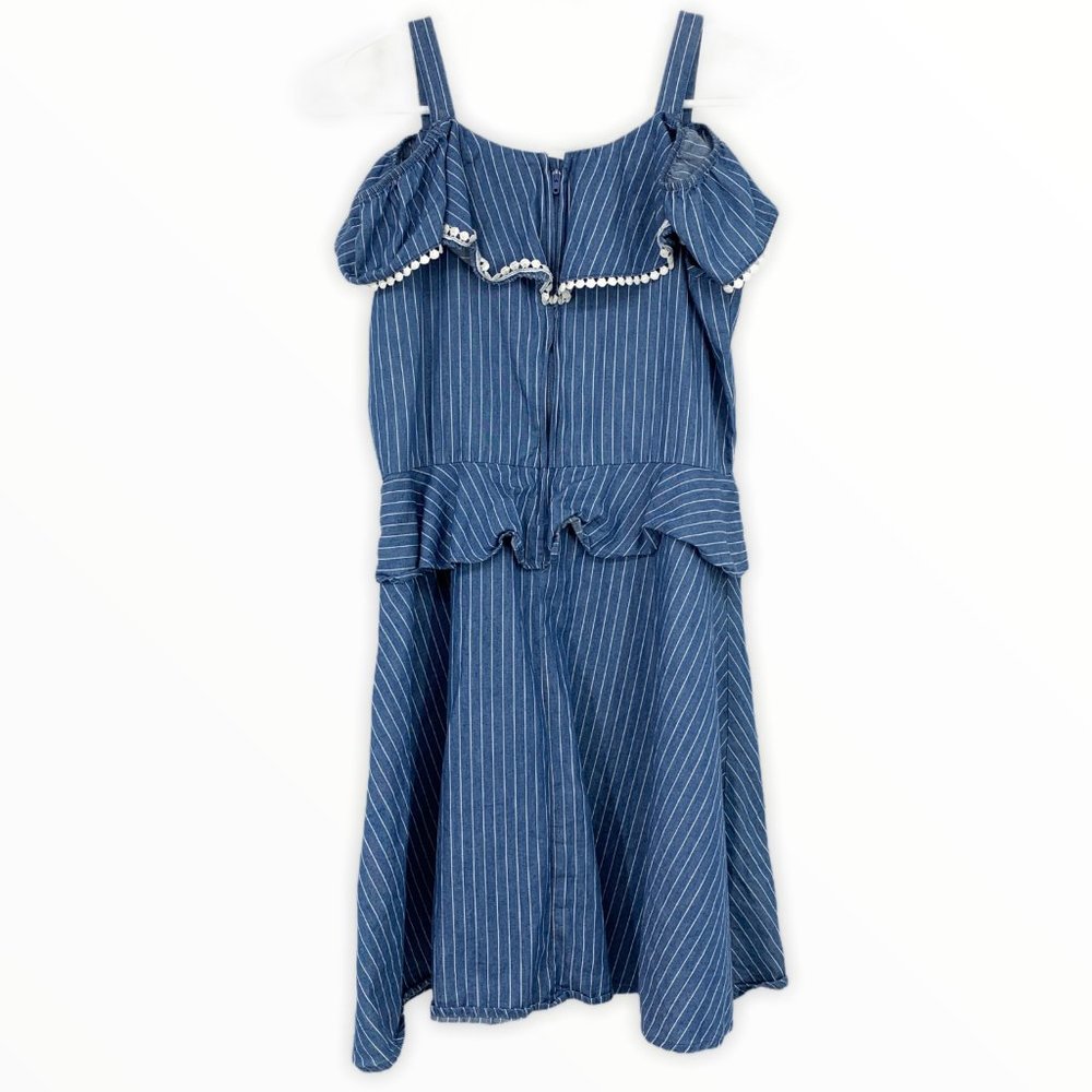 BCBGirls Dress Blue White Stripe Cold Shoulder Ruffle - Picture 8 of 11